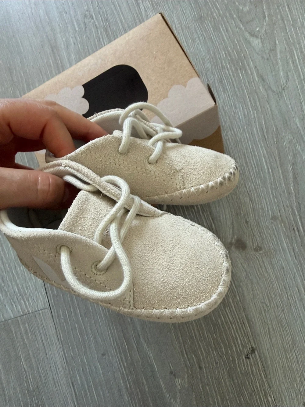 Veja x Bonpoint Kids Moccasins in Beige with White V Logo